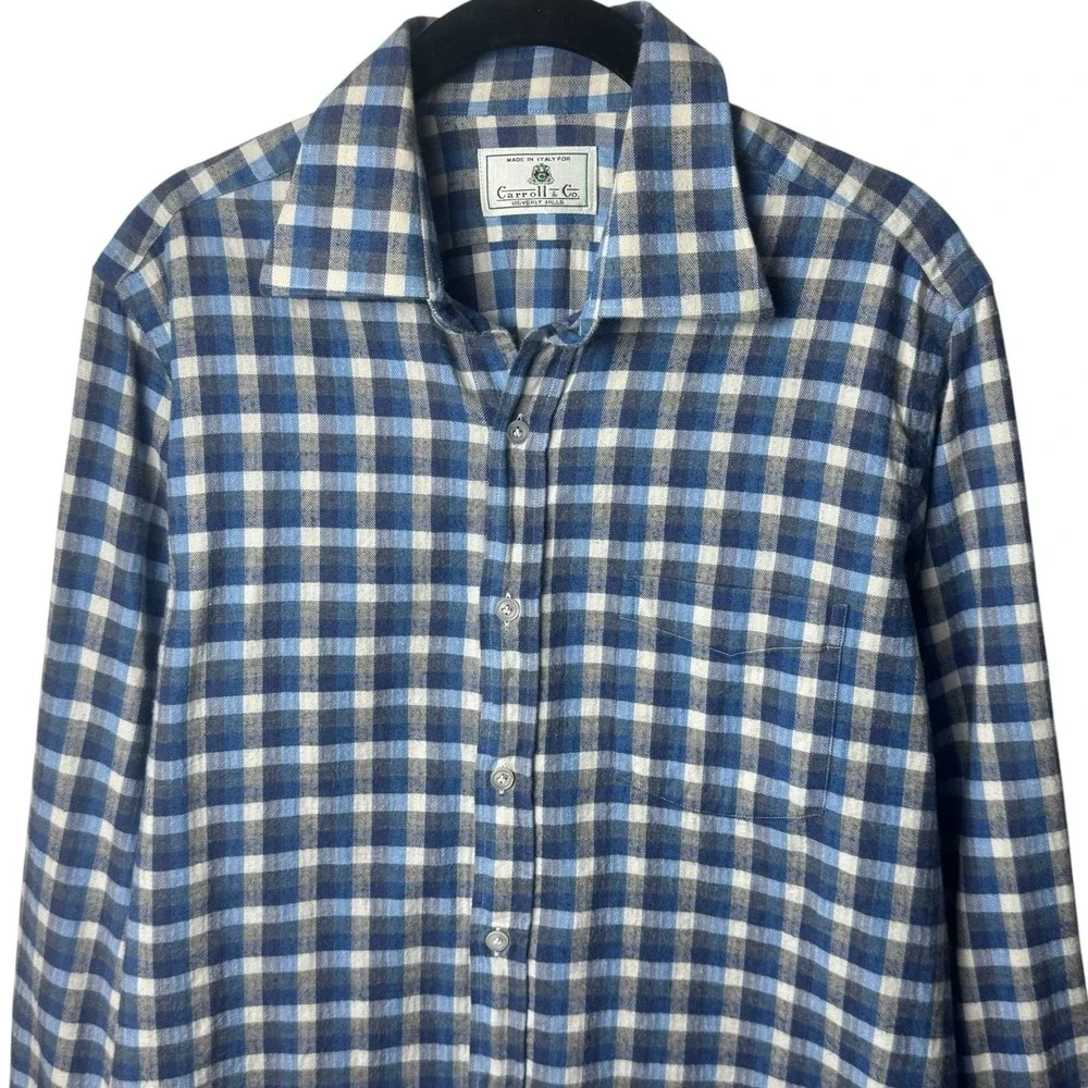 Vintage Carroll‎ & Co Blue and Black Plaid Button Down Old Money Luxury Chic M